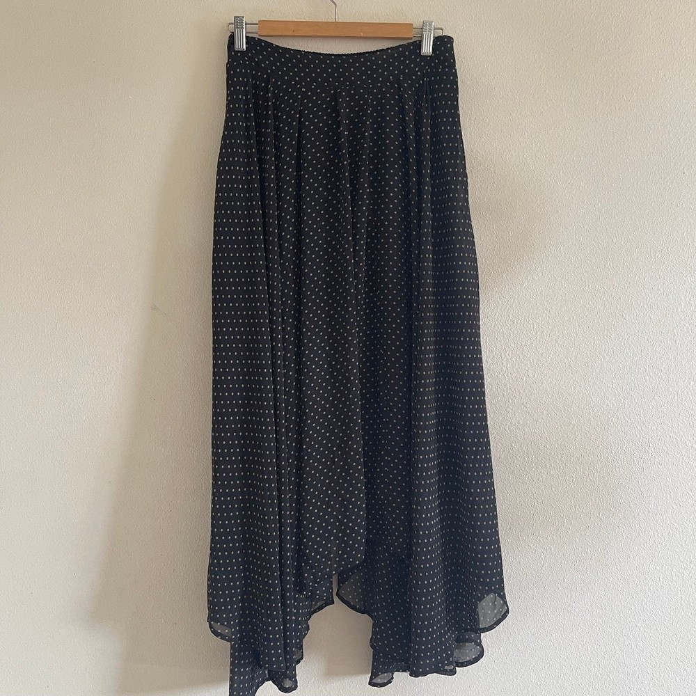 FREE People Maxi Skirt Size S Black Brown Polka Dot Asymmetrical Lined Pull-On - Picture 2 of 6
